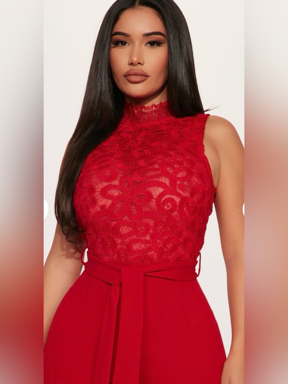 Fashion Nova Luxury and Lace Red Jumpsuit